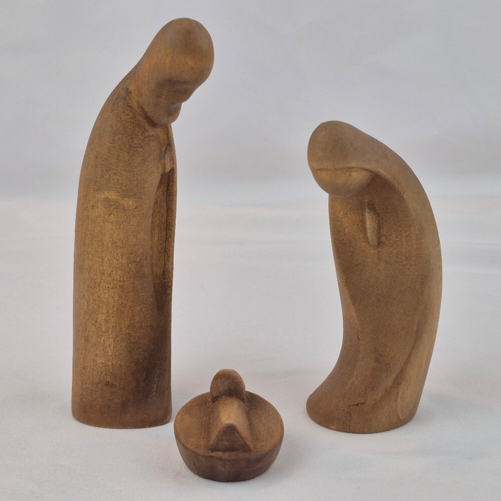 Holy Family Modern Wood Nativity Set Abstract Design Joseph, Mary & Baby Jesus